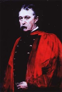 Half-length portrait of John Shaw Billings wearing a red academic robe